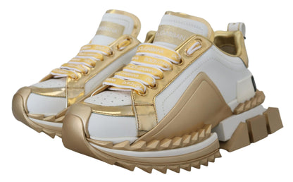 Dolce &amp; Gabbana Elegant White and Gold Leather Sneakers