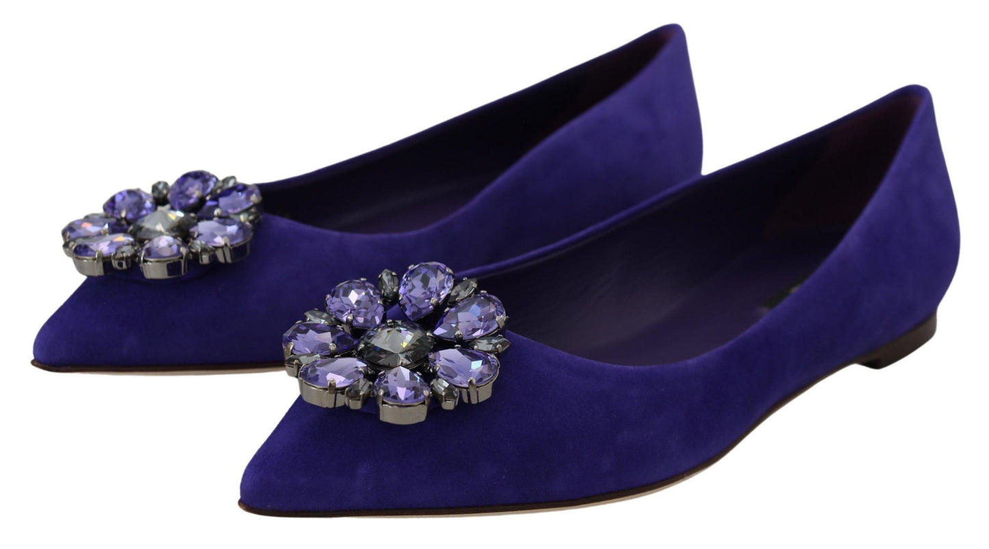 Dolce &amp; Gabbana Embellished Crystal Purple Suede Flats