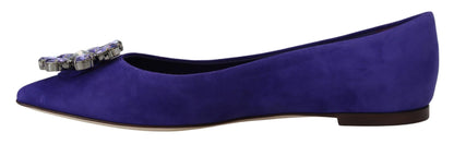 Dolce &amp; Gabbana Embellished Crystal Purple Suede Flats