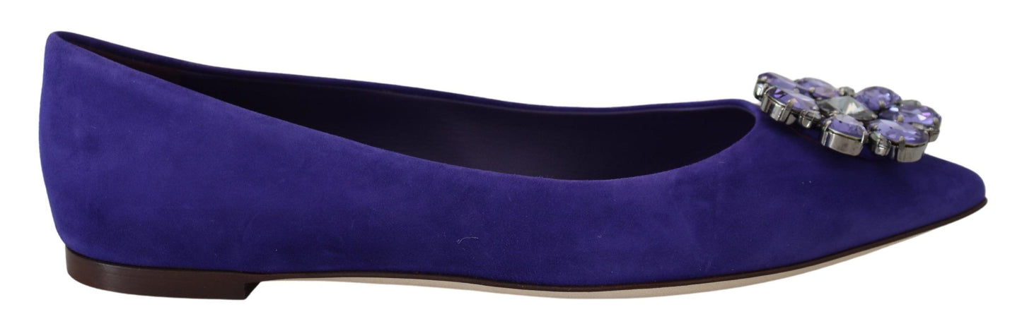 Dolce &amp; Gabbana Embellished Crystal Purple Suede Flats