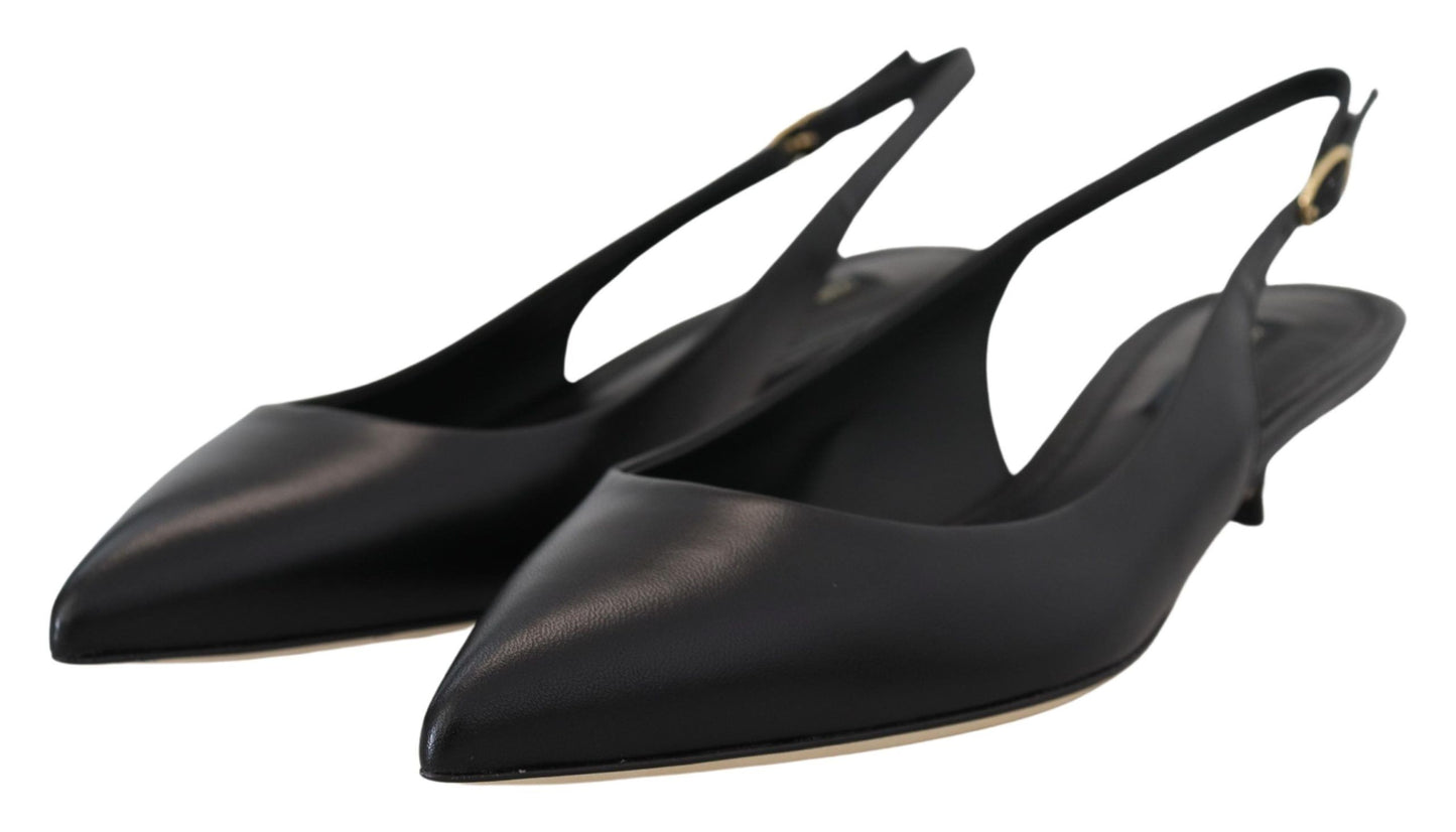 Dolce &amp; Gabbana Elegant Black Leather Slingback Pumps