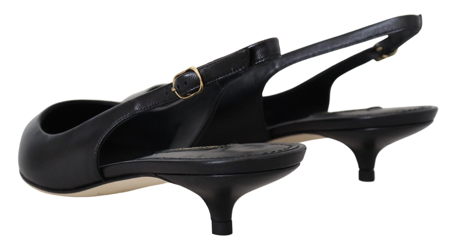 Dolce &amp; Gabbana Elegant Black Leather Slingback Pumps