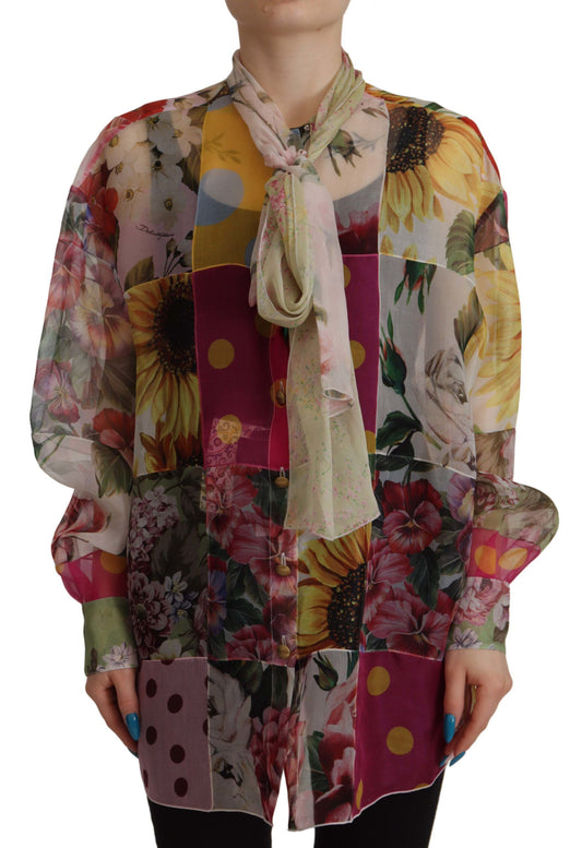 Dolce &amp; Gabbana Multicolor Silk Ascot Collar Blouse