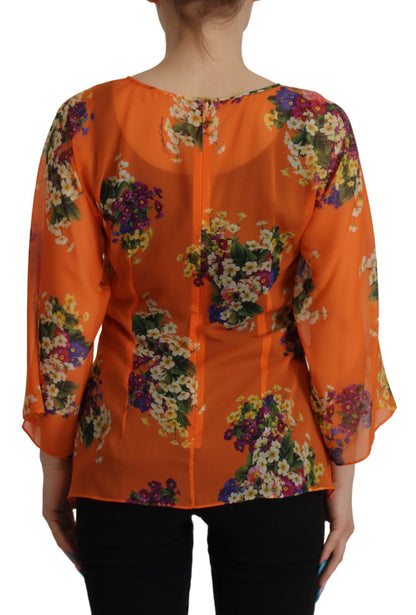 Dolce &amp; Gabbana Elegant Floral Silk Blouse with Back Zipper