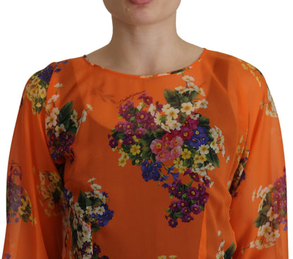 Dolce &amp; Gabbana Elegant Floral Silk Blouse with Back Zipper