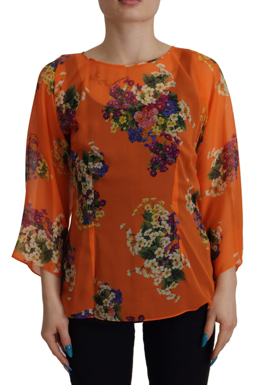 Dolce &amp; Gabbana Elegant Floral Silk Blouse with Back Zipper