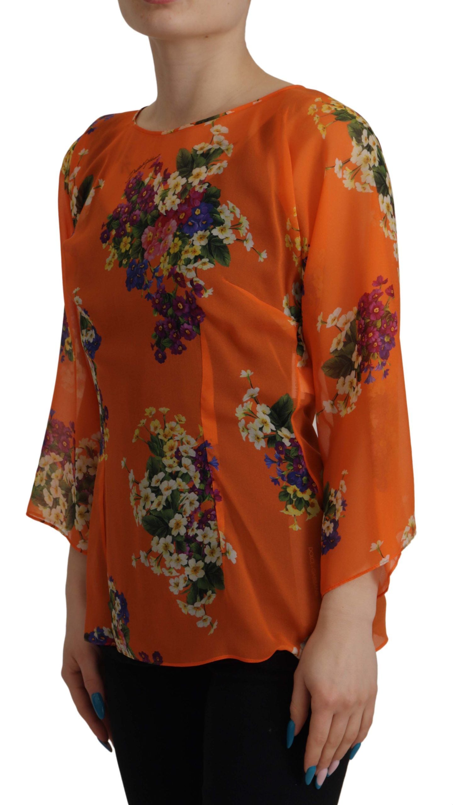 Dolce &amp; Gabbana Elegant Floral Silk Blouse with Back Zipper