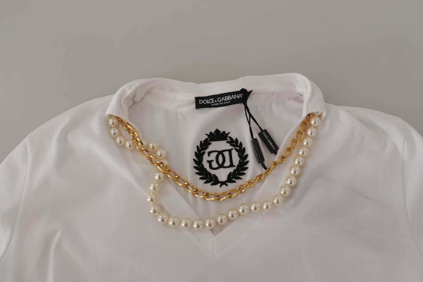 Dolce &amp; Gabbana Stunning V-Neckline Logo Embellished Tee