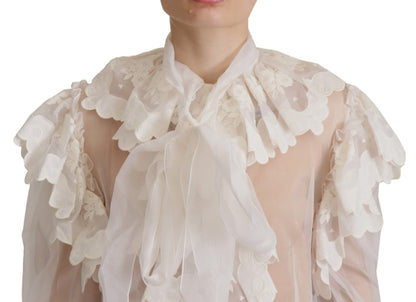 Dolce &amp; Gabbana Elegant White Lace Silk-Cotton Top