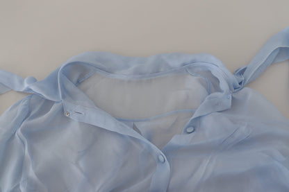 Dolce &amp; Gabbana Elegant Silk Ascot Collar Blouse in Light Blue