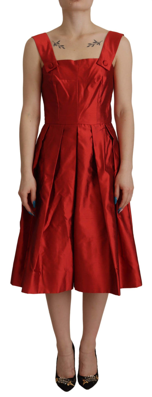 Dolce &amp; Gabbana Radiant Red Silk A-Line Midi Dress