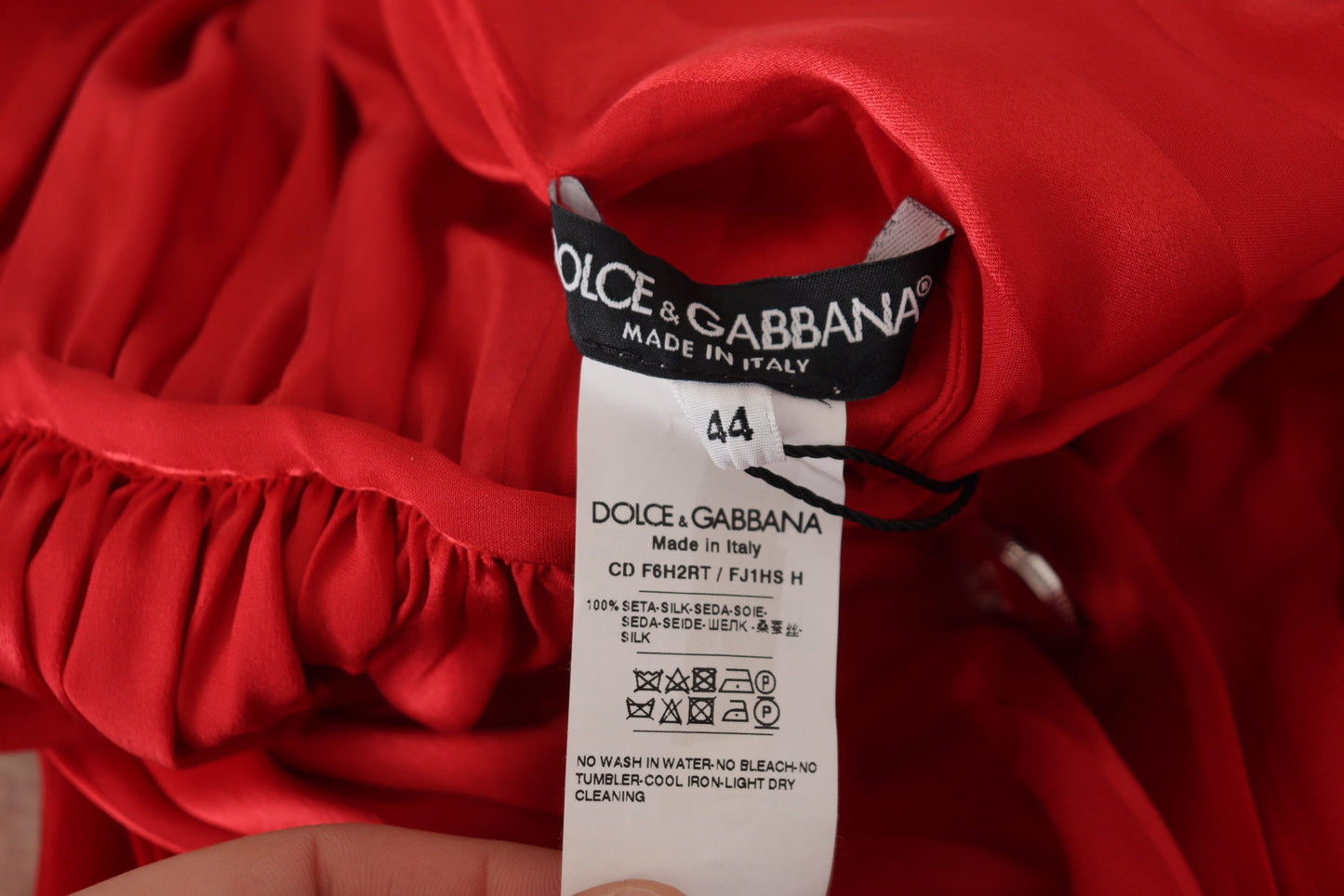 Dolce &amp; Gabbana Elegant Red Silk Midi Dress with Button Detail