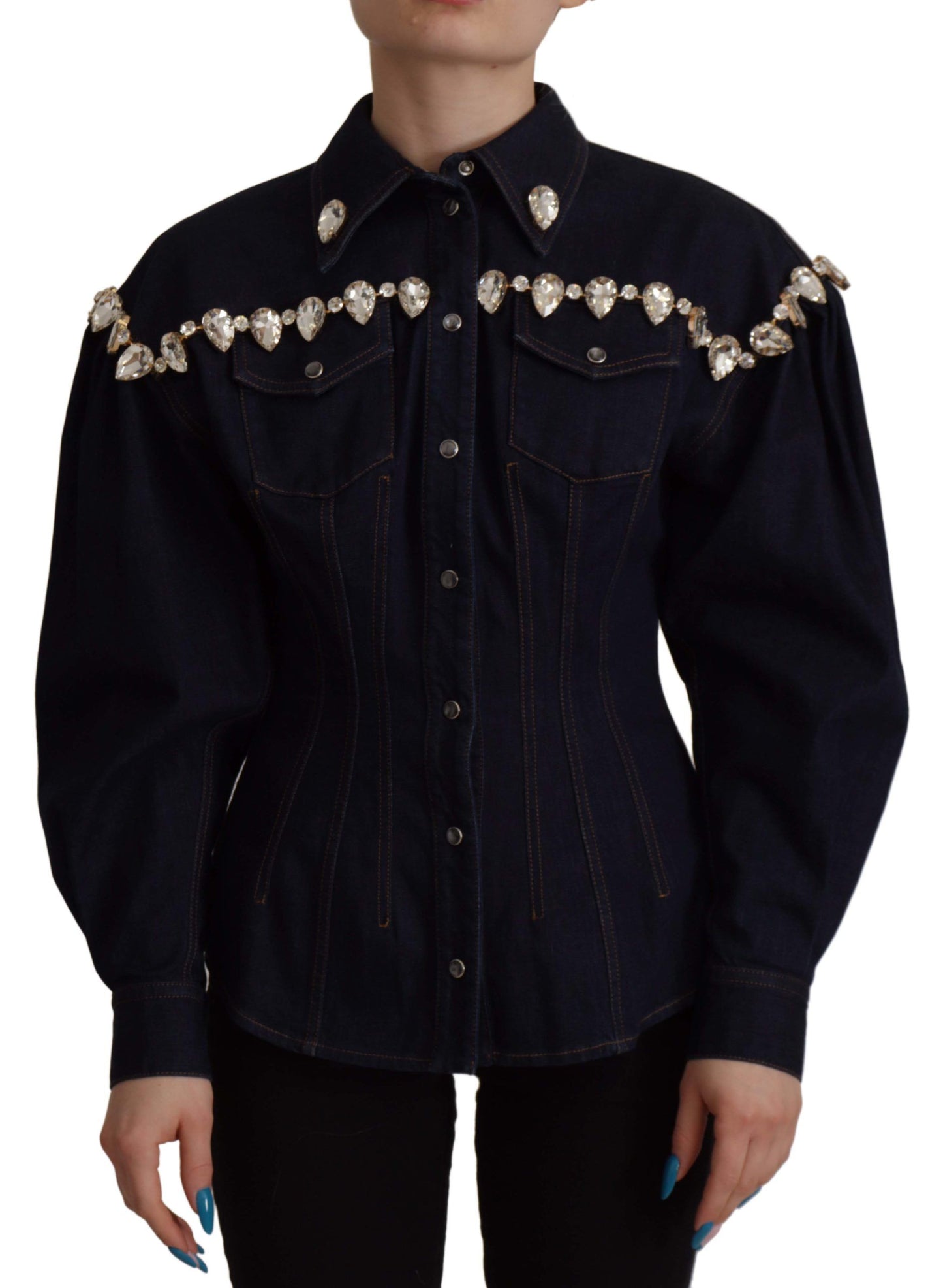 Dolce & Gabbana Elegant Crystal-Embellished Denim Jacket