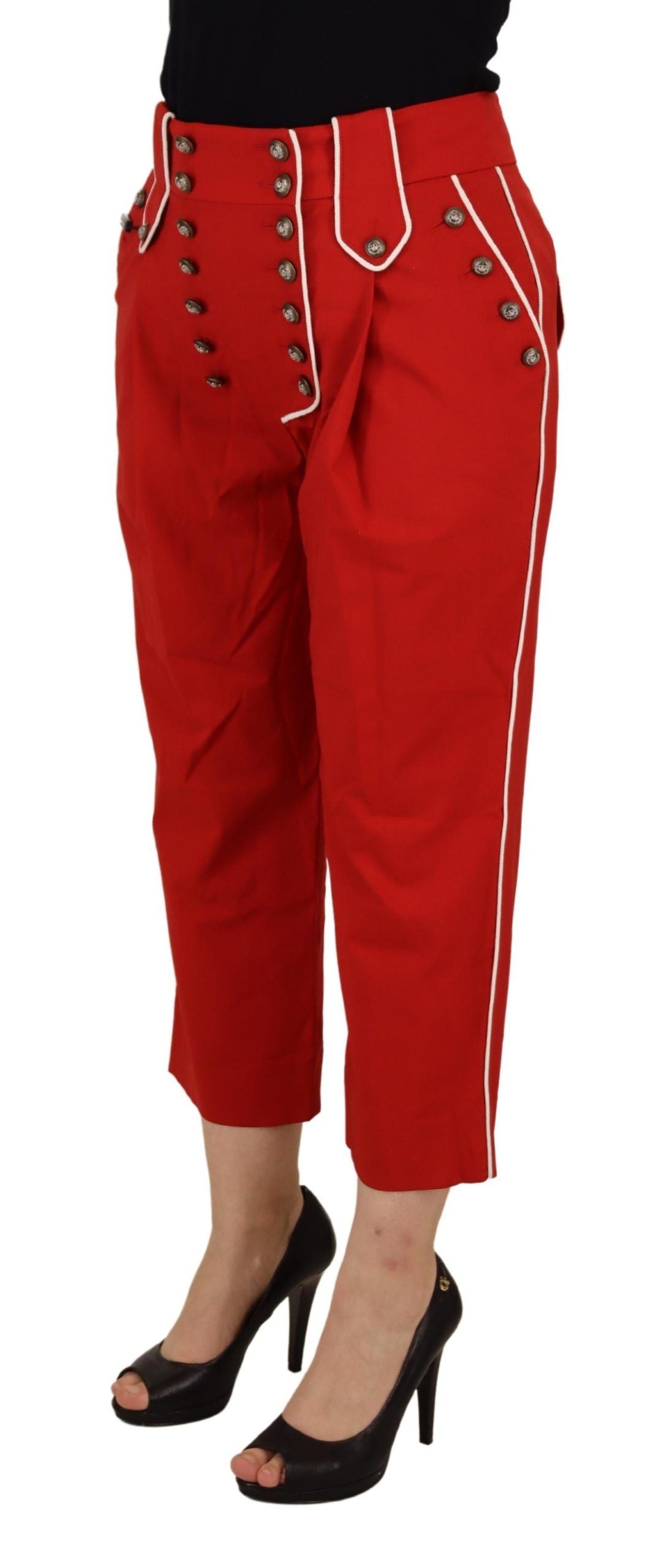 Dolce &amp; Gabbana Elegant Red High-Waist Cropped Pants