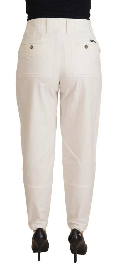 Dolce &amp; Gabbana Elegant White High-Waist Tapered Trousers