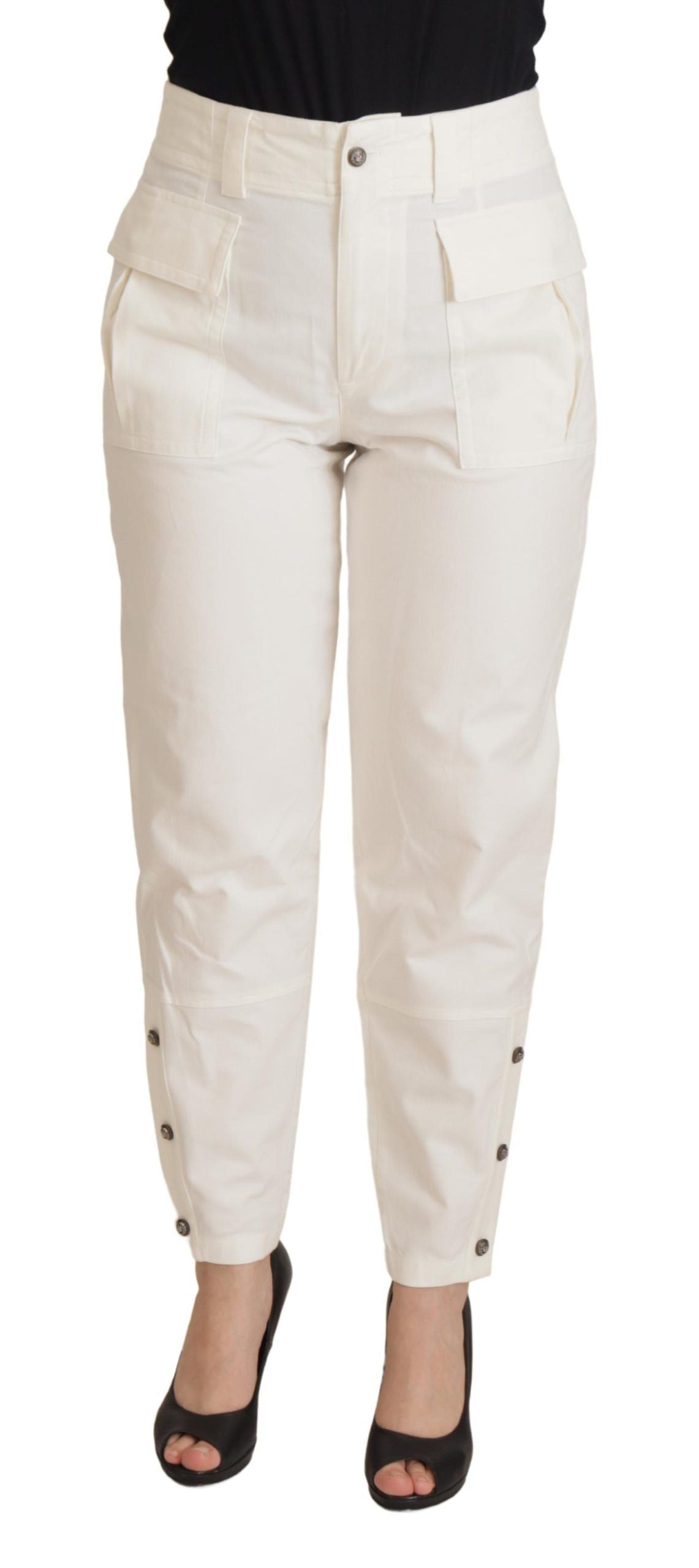 Dolce &amp; Gabbana Elegant White High-Waist Tapered Trousers