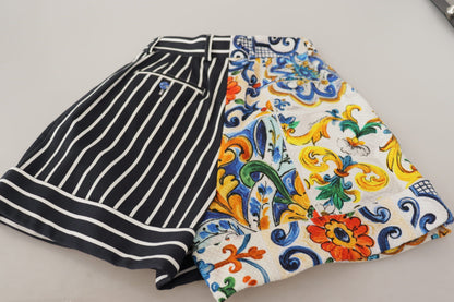 Dolce &amp; Gabbana Majolica High Waist Designer Bermuda Shorts