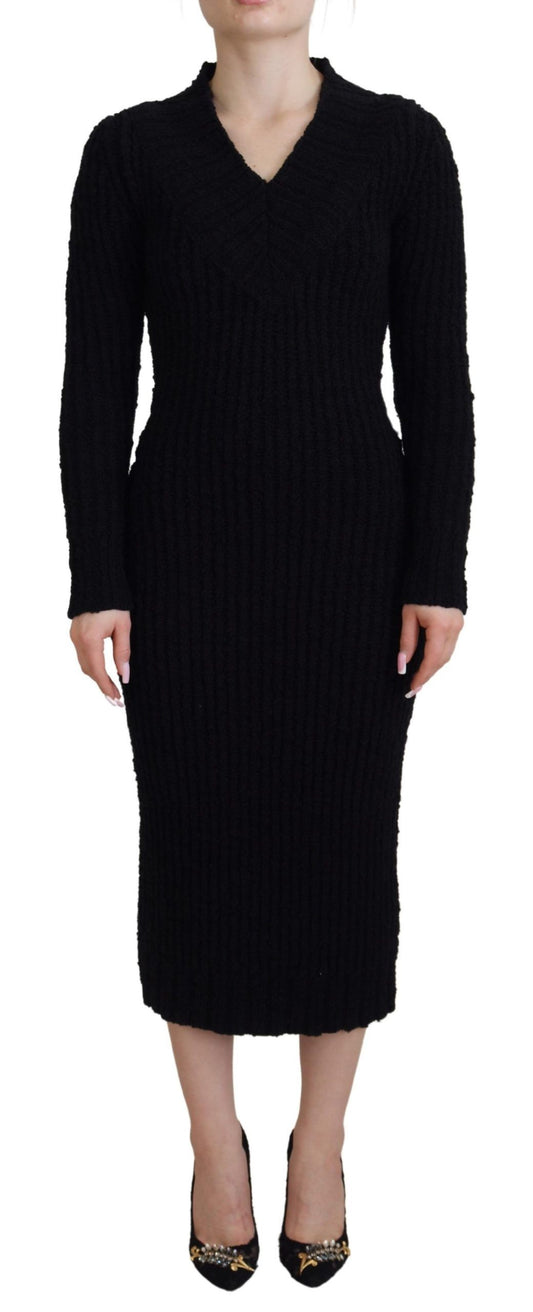 Dolce &amp; Gabbana Elegant Black Wool Blend Sweater Dress