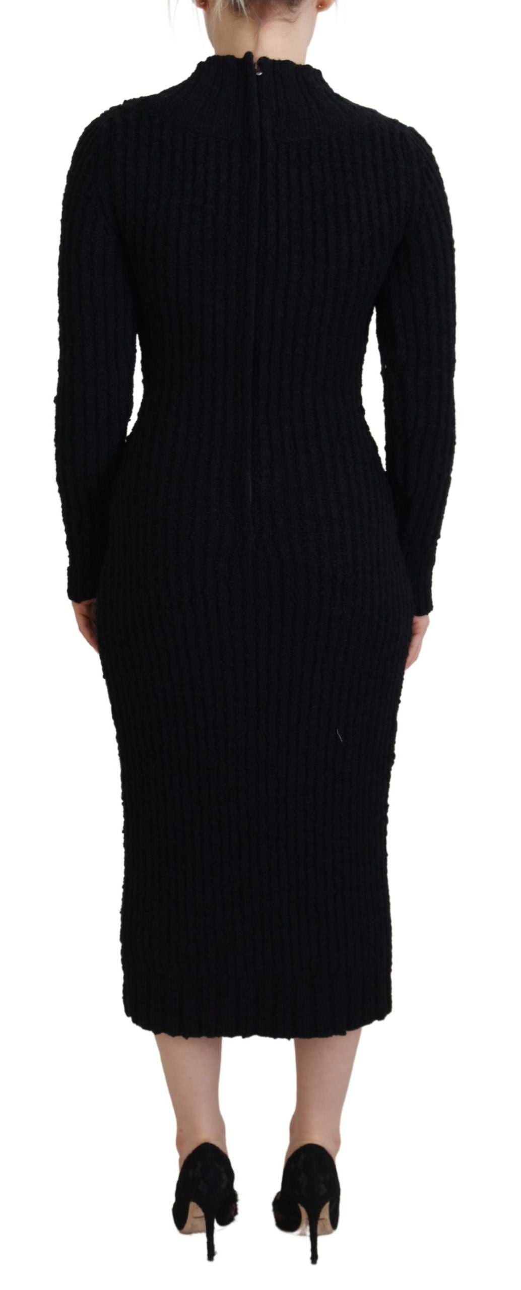 Dolce &amp; Gabbana Elegant Black Wool Blend Sweater Dress