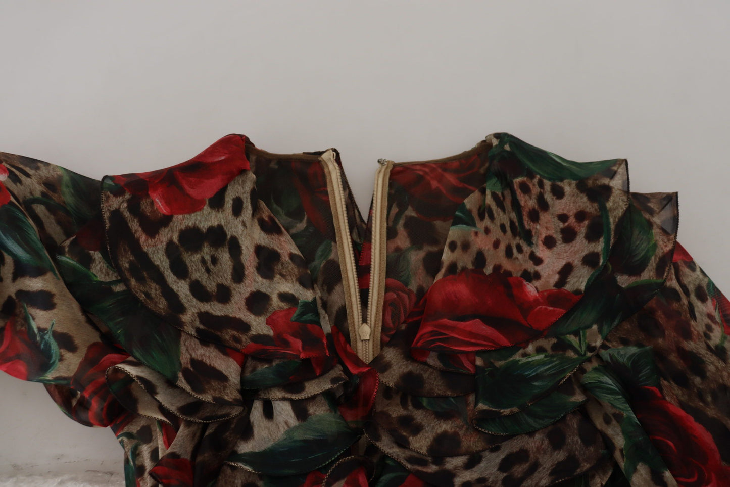 Dolce &amp; Gabbana Silk Leopard Print &amp; Red Roses Dress