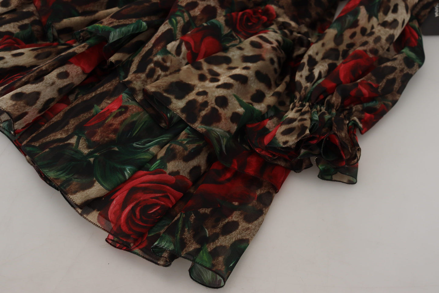 Dolce &amp; Gabbana Silk Leopard Print &amp; Red Roses Dress