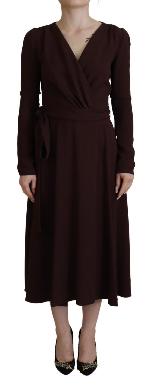 Dolce &amp; Gabbana Elegant Brown Long Sleeve Wrap Dress