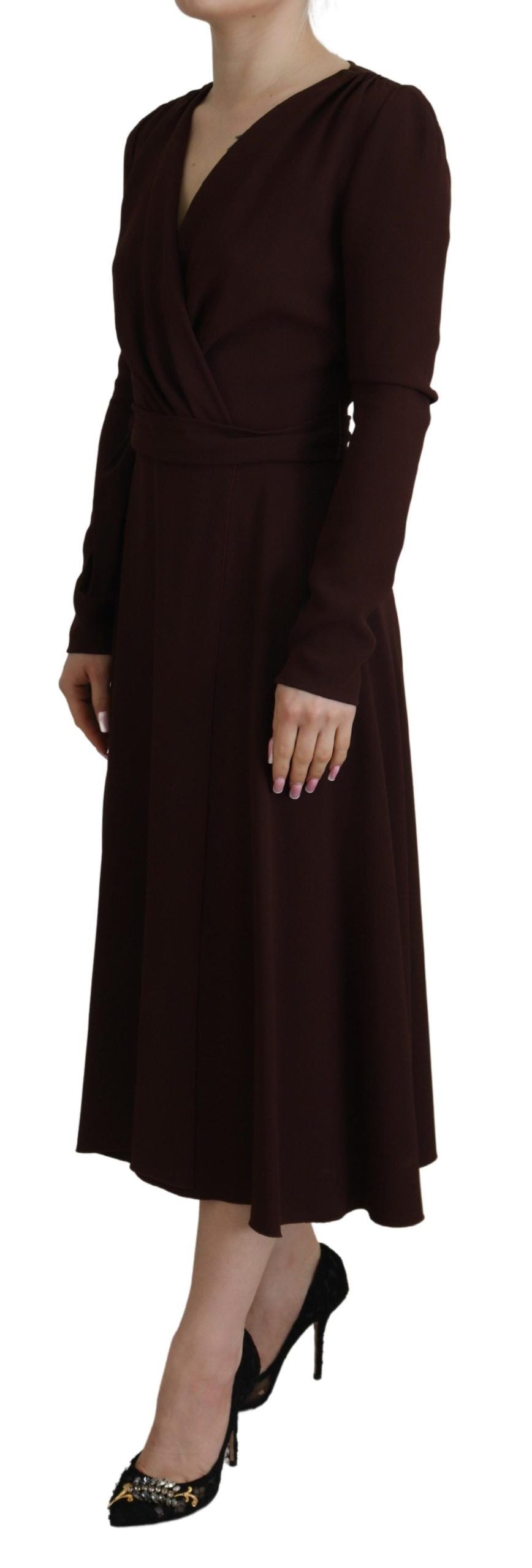 Dolce &amp; Gabbana Elegant Brown Long Sleeve Wrap Dress