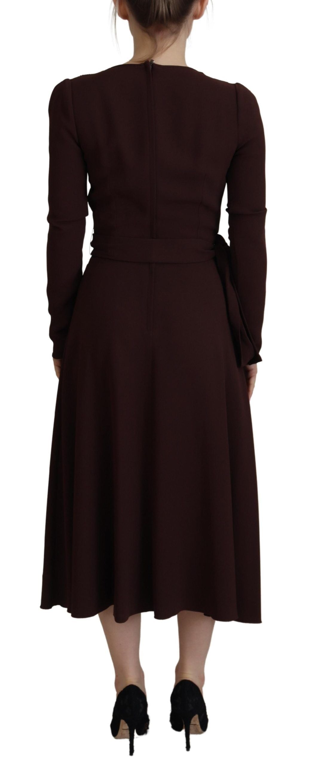 Dolce &amp; Gabbana Elegant Brown Long Sleeve Wrap Dress