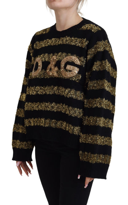 Dolce &amp; Gabbana Elegant Black and Gold Crystal Sweater