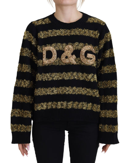 Dolce &amp; Gabbana Elegant Black and Gold Crystal Sweater