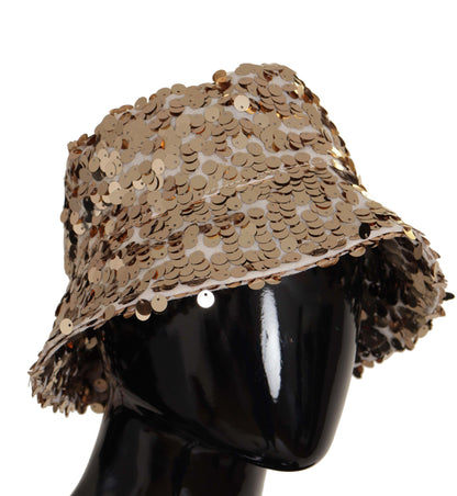 Dolce &amp; Gabbana Elegant Sequined Gold Bucket Hat