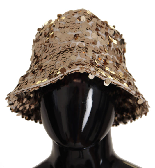 Dolce &amp; Gabbana Elegant Sequined Gold Bucket Hat