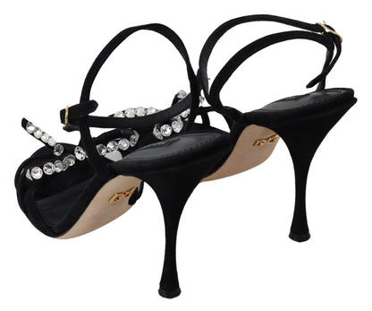 Dolce &amp; Gabbana Elegant Suede High Sandals with Crystal Bows