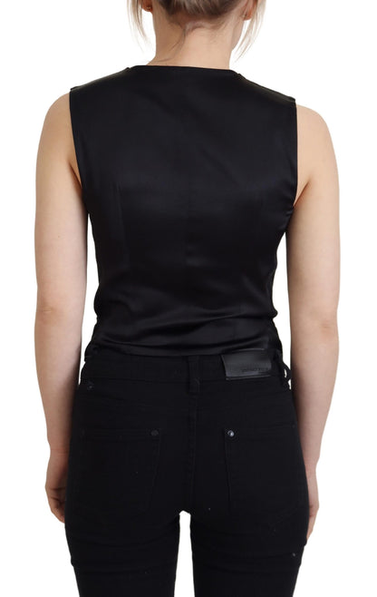 Dolce &amp; Gabbana Elegant Black Silk Blend Waistcoat Vest