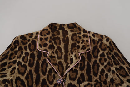 Dolce &amp; Gabbana Elegant Silk Leopard Print Collared Top