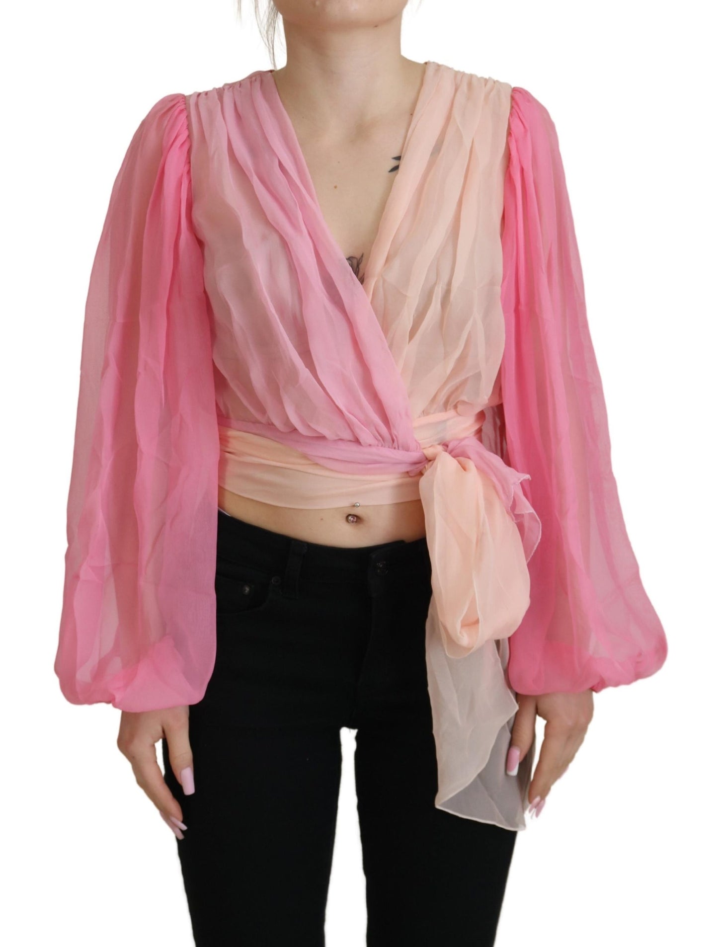 Dolce &amp; Gabbana Silk V-Neckline Wrap Blouse in Pink