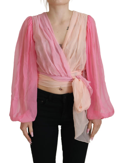 Dolce &amp; Gabbana Silk V-Neckline Wrap Blouse in Pink