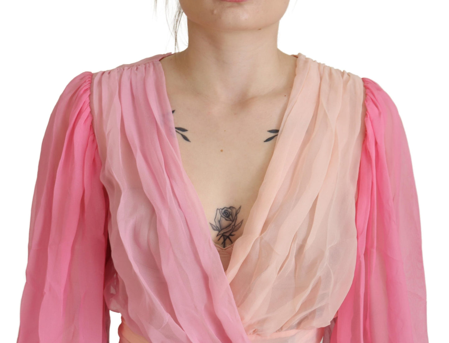 Dolce &amp; Gabbana Silk V-Neckline Wrap Blouse in Pink