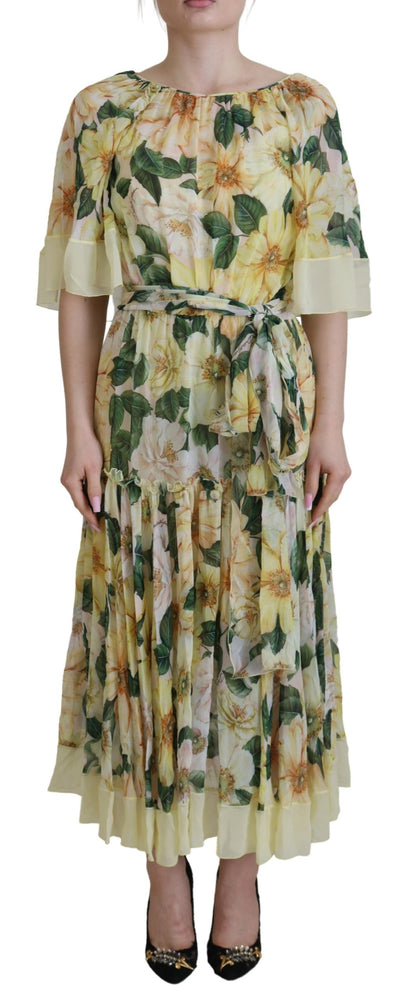 Dolce &amp; Gabbana Floral Silk Pleated Maxi Dress