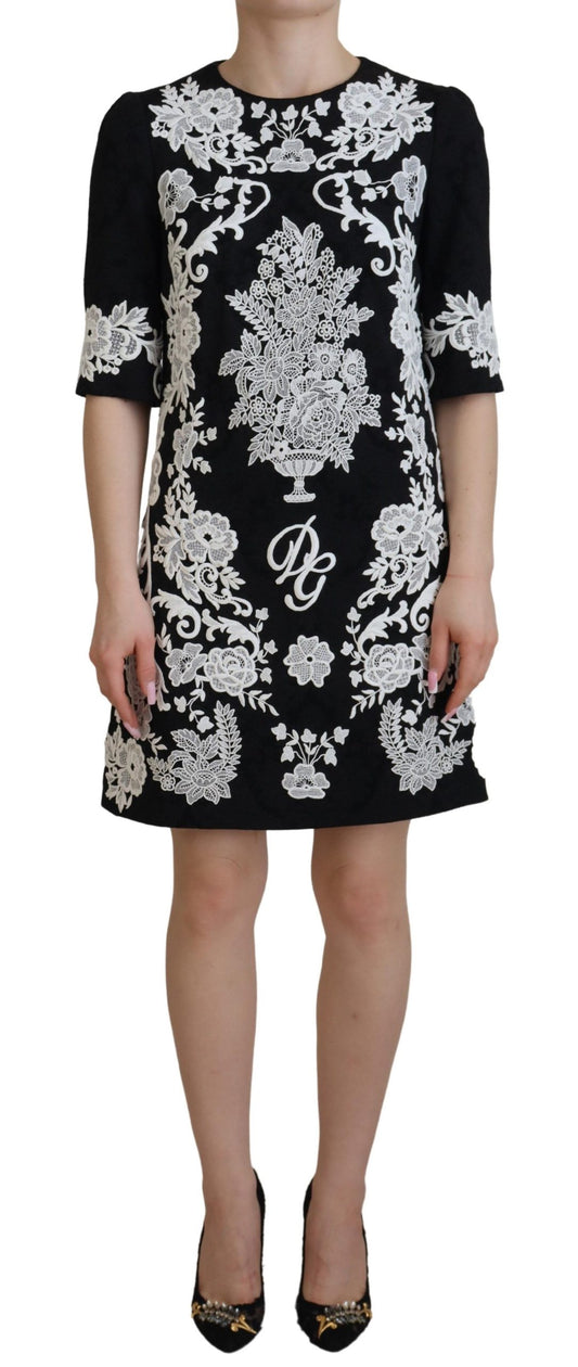 Dolce &amp; Gabbana Elegant Black A-Line Mini Dress with Lace Trim