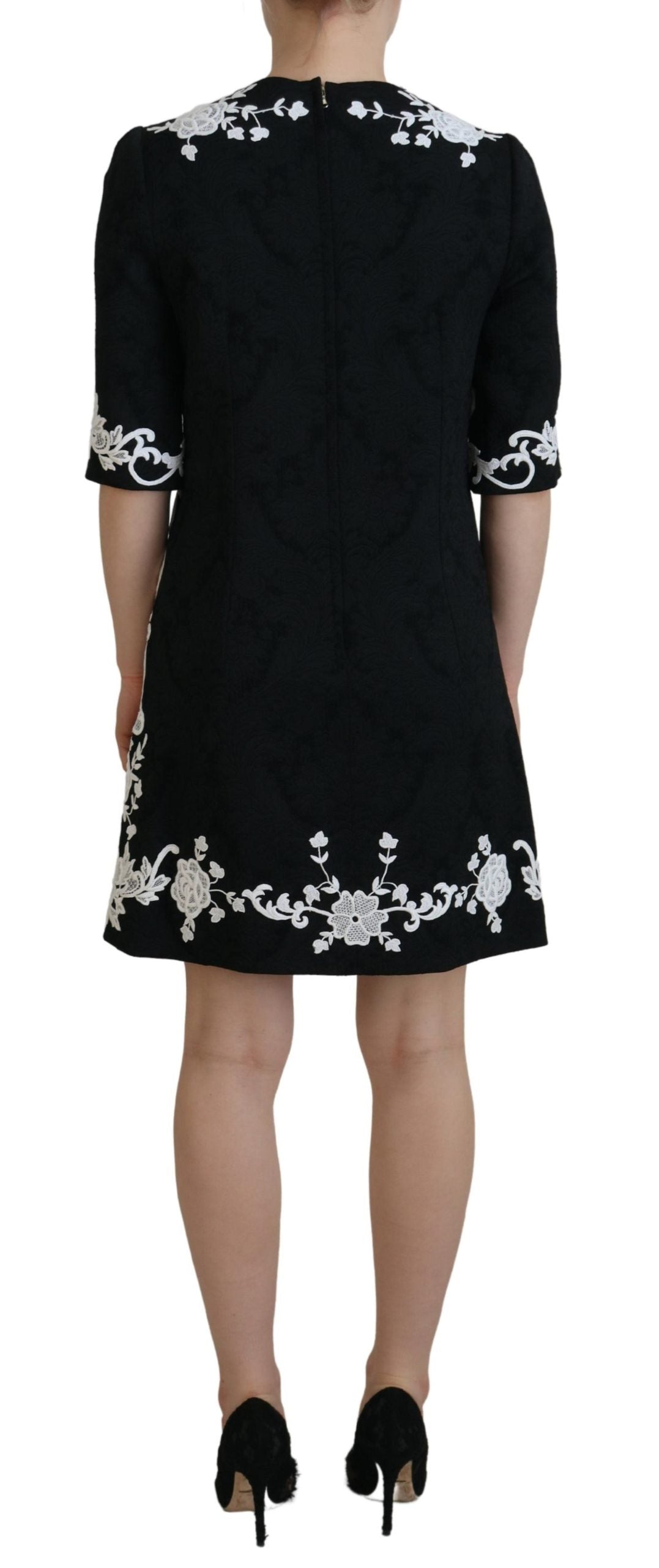 Dolce &amp; Gabbana Elegant Black A-Line Mini Dress with Lace Trim