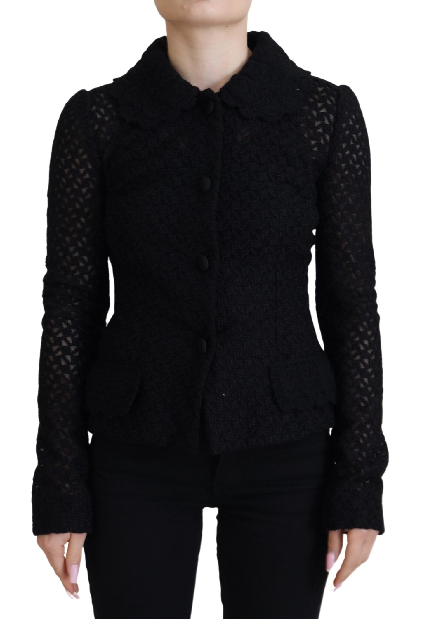 Dolce &amp; Gabbana Elegant Black Wool Blend Button Down Jacket