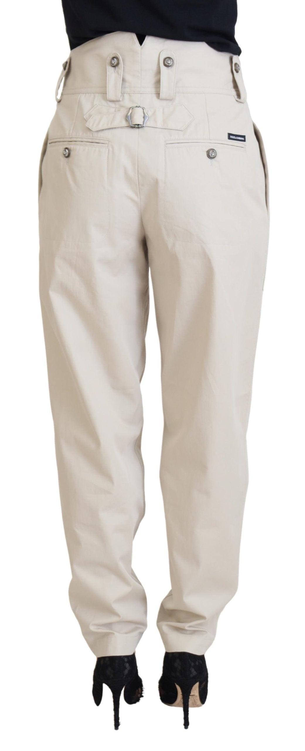 Dolce &amp; Gabbana Chic Beige Cotton Trousers for Elegant Comfort