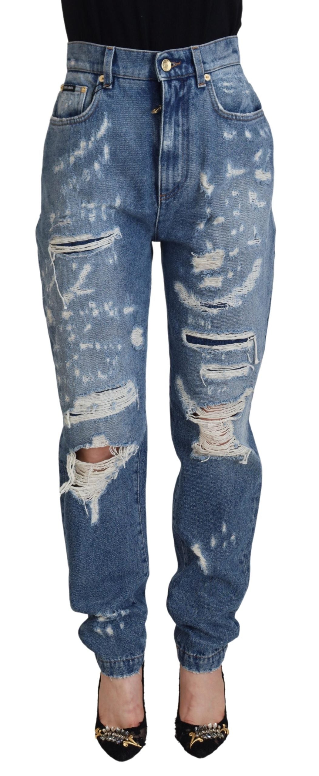 Dolce &amp; Gabbana Chic Tattered Denim Pants - Indigo Essence