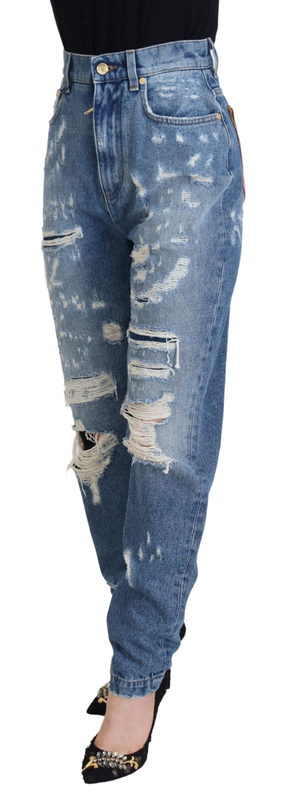 Dolce &amp; Gabbana Chic Tattered Denim Pants - Indigo Essence