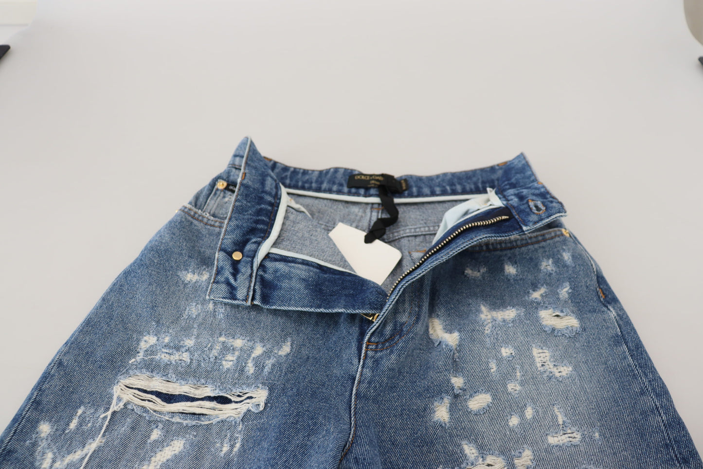 Dolce &amp; Gabbana Chic Tattered Denim Pants - Indigo Essence