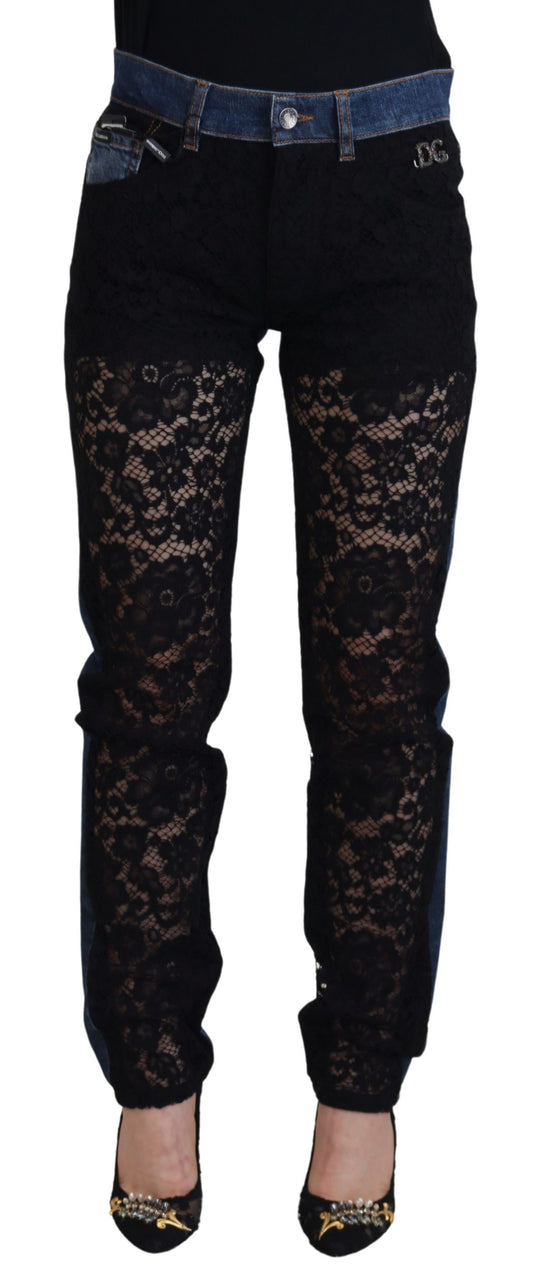 Dolce &amp; Gabbana Elegant Floral Lace Front Denim