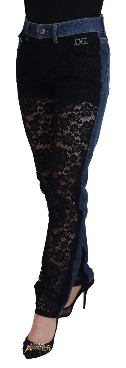 Dolce & Gabbana Elegant Floral Lace Front Denim