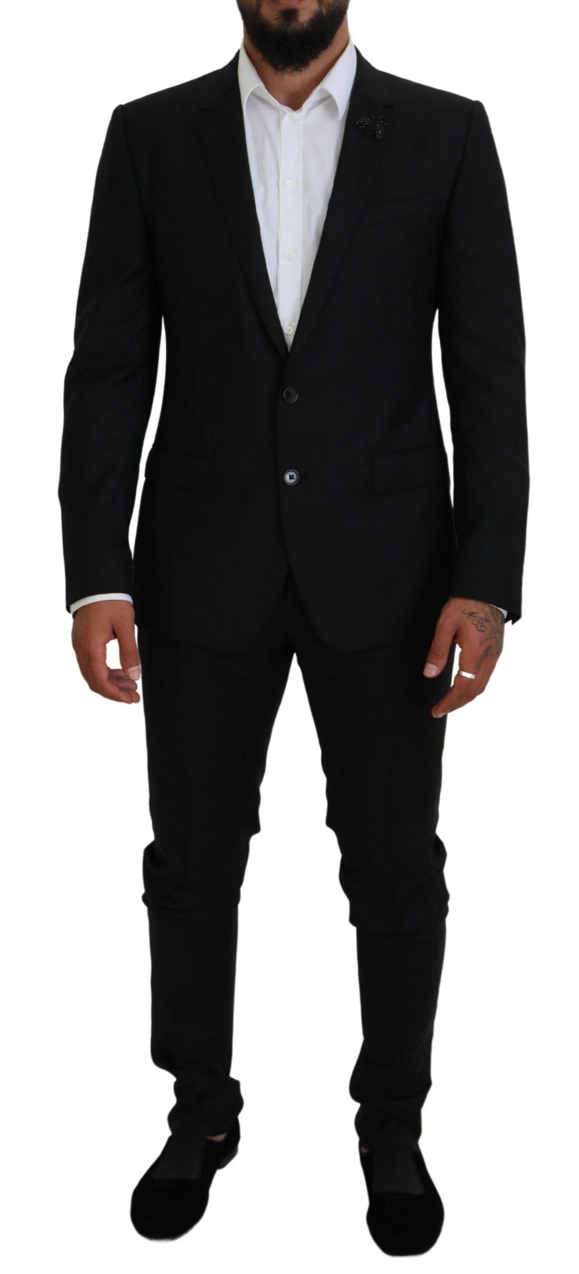 Dolce &amp; Gabbana Sleek Black Two-Piece Wool Martini Suit