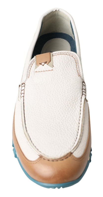 Dolce &amp; Gabbana Elegant White Leather Slipper Loafers